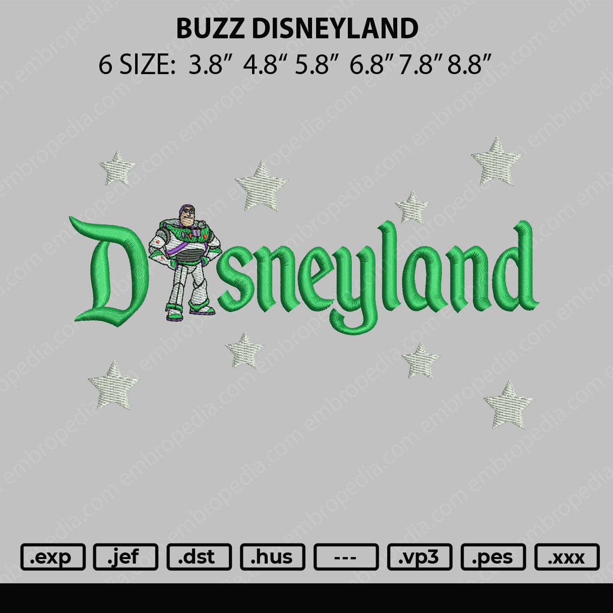 Buzz Disneyland Embroidery Machine Design File 6 size