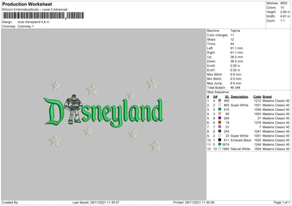 Buzz Disneyland Embroidery Machine Design File 6 size