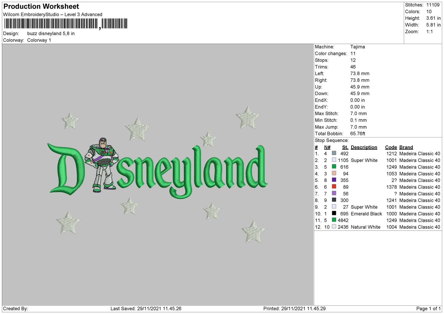 Buzz Disneyland Embroidery Machine Design File 6 size