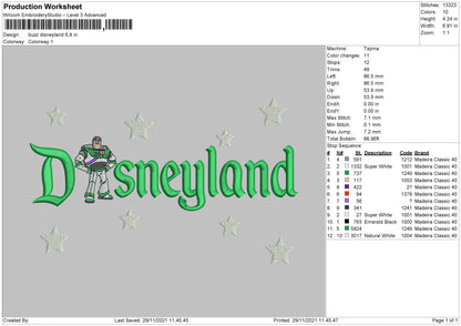 Buzz Disneyland Embroidery Machine Design File 6 size