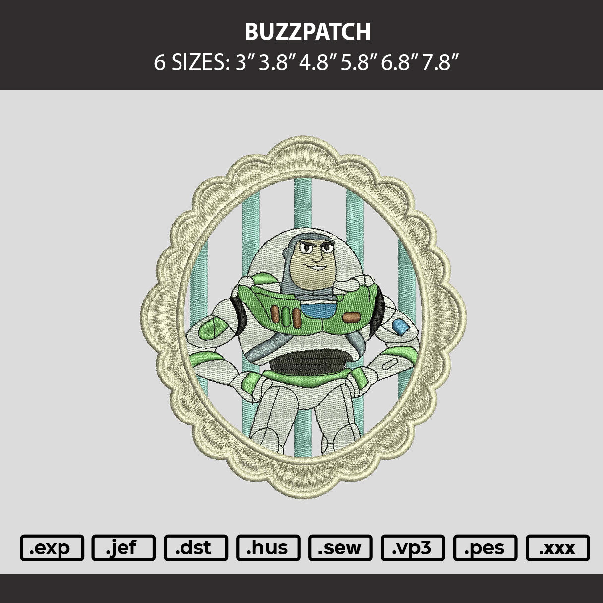 Buzzpatch Embroidery Machine Design File 6 sizes