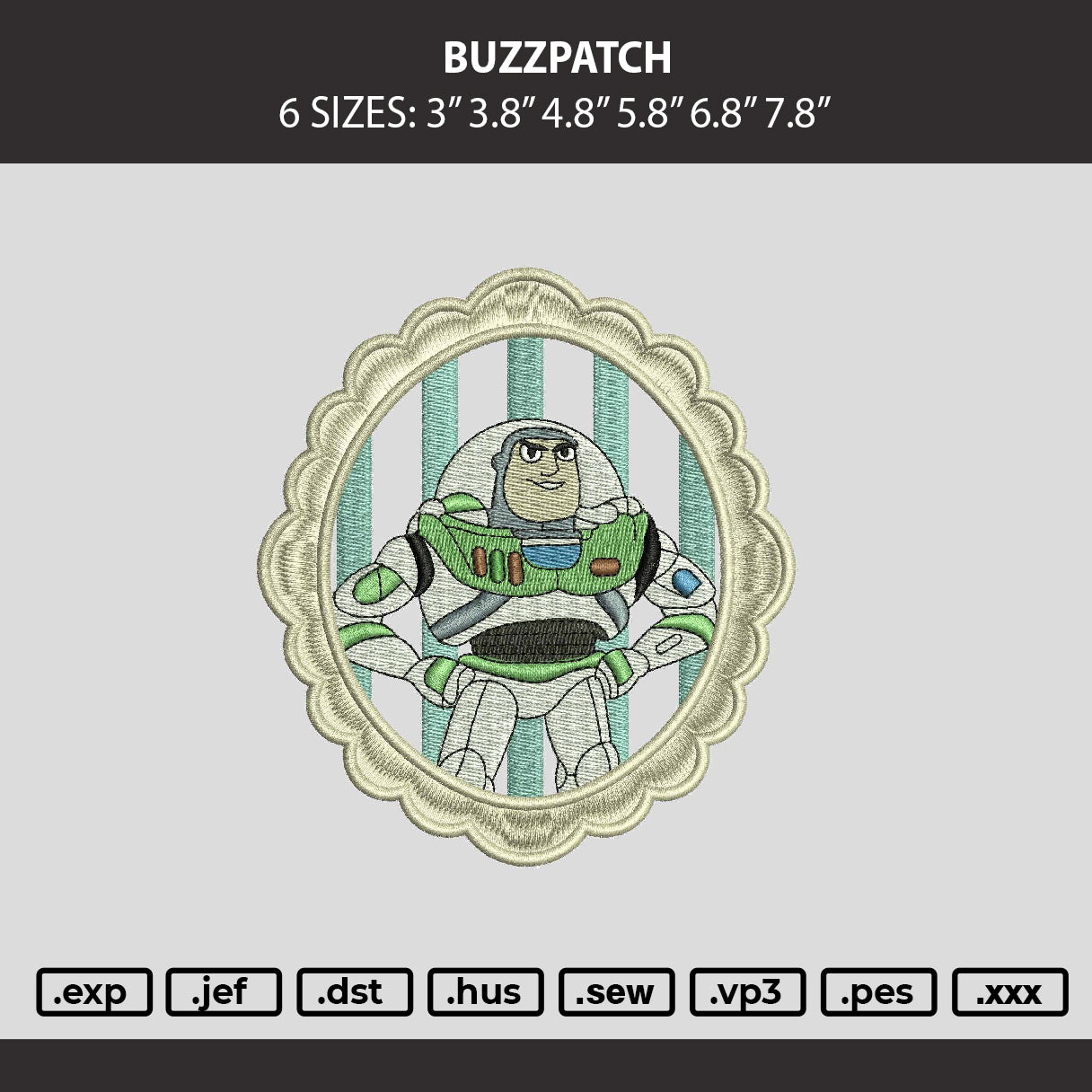 Buzzpatch Embroidery Machine Design File 6 sizes