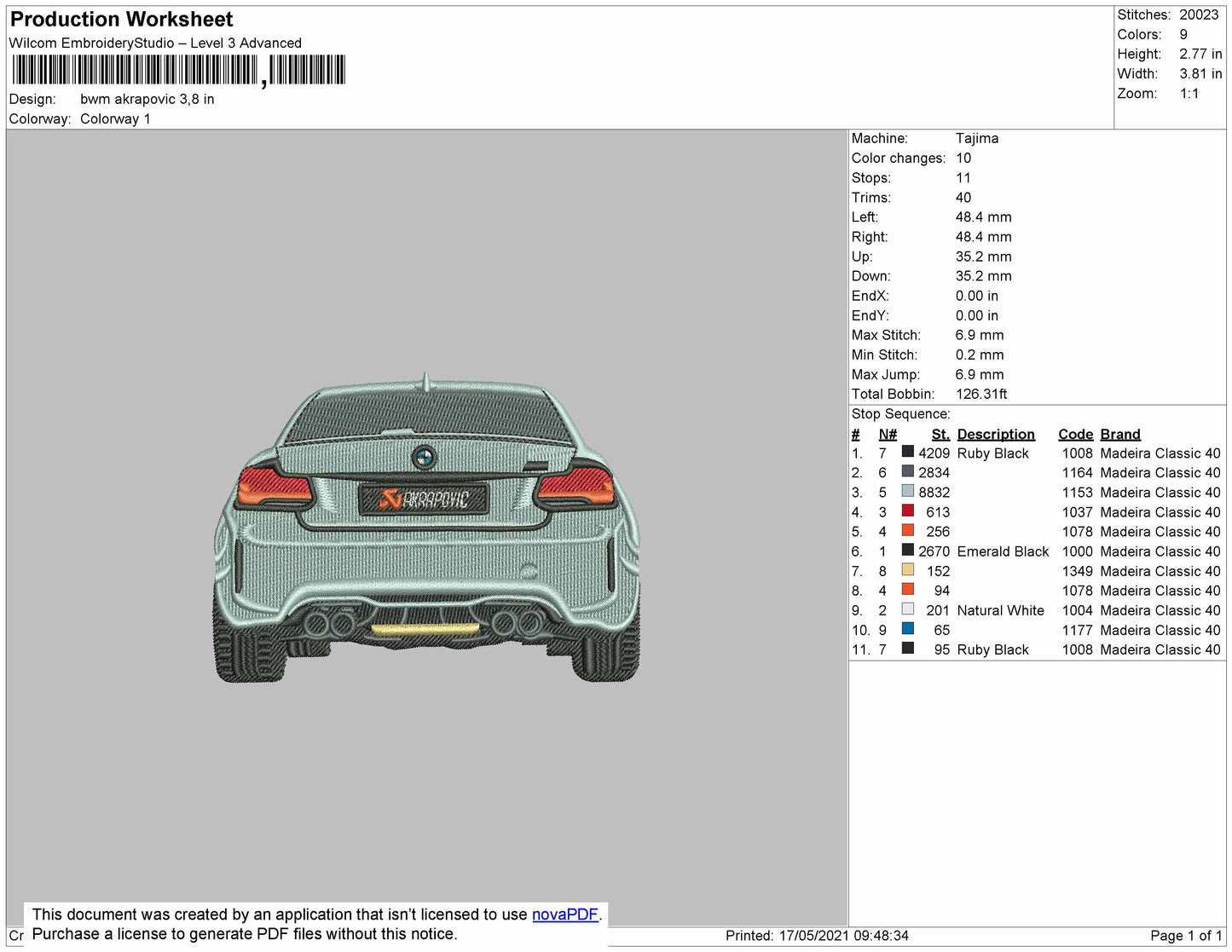 BMW AKRAPOVIC Embroidery Design File