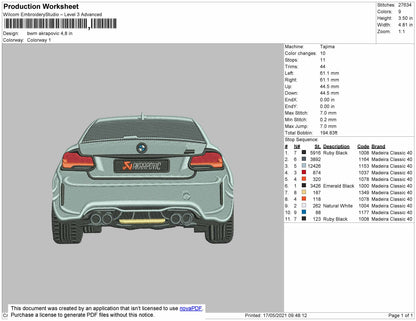 BMW AKRAPOVIC Embroidery Design File