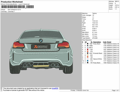 BMW AKRAPOVIC Embroidery Design File