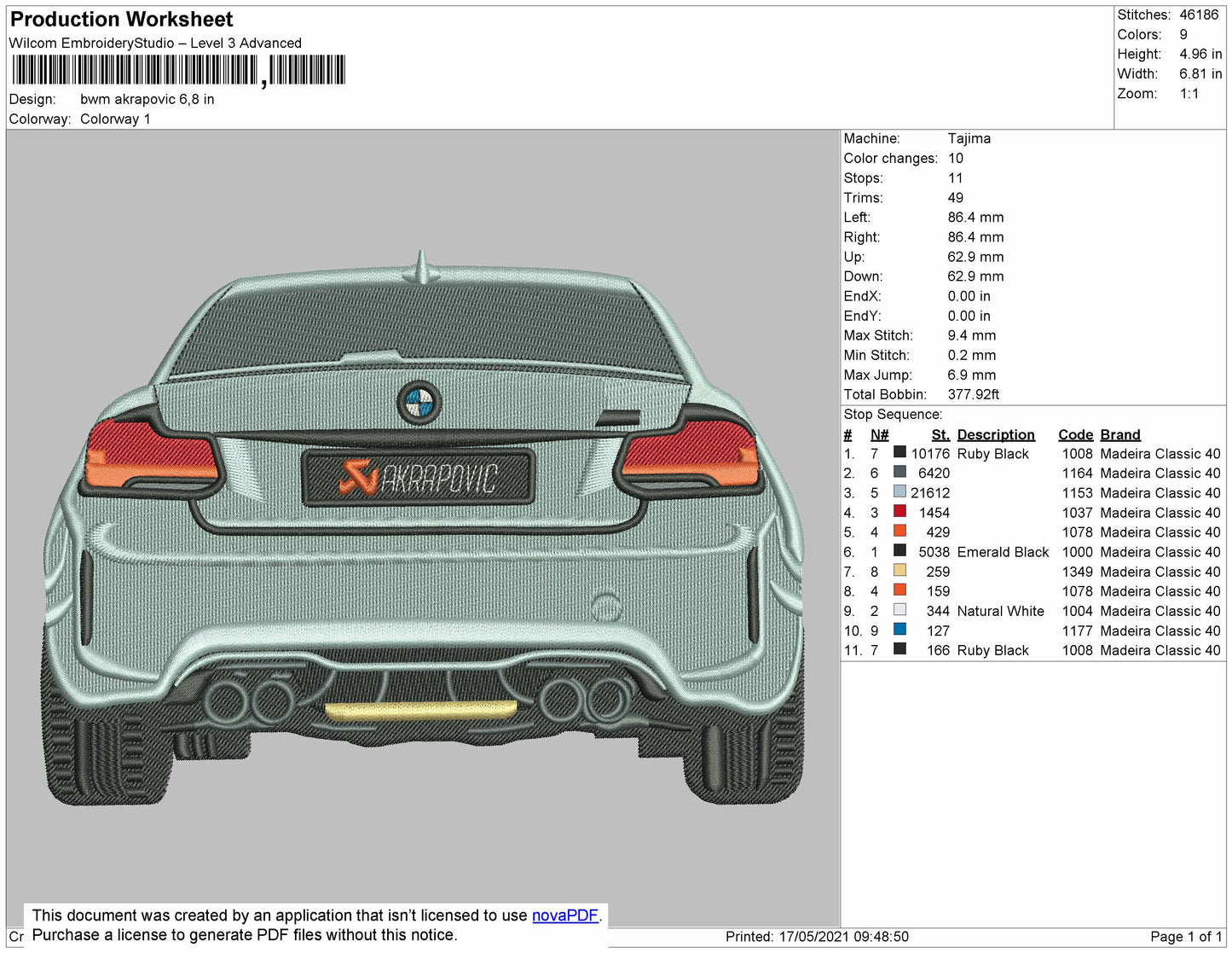 BMW AKRAPOVIC Embroidery Design File