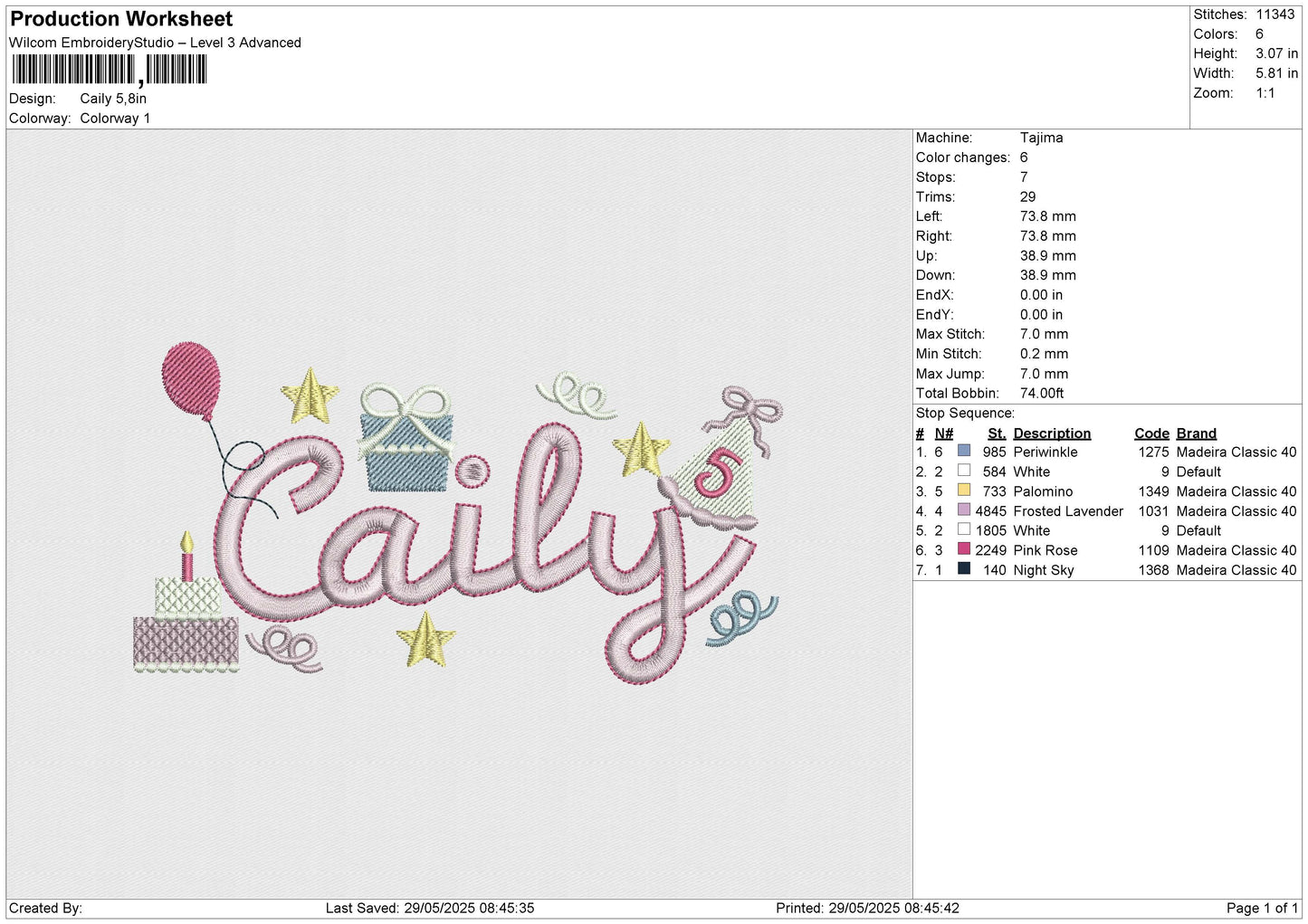 Caily Embroidery design File 6 sizes