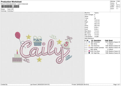 Caily Embroidery design File 6 sizes