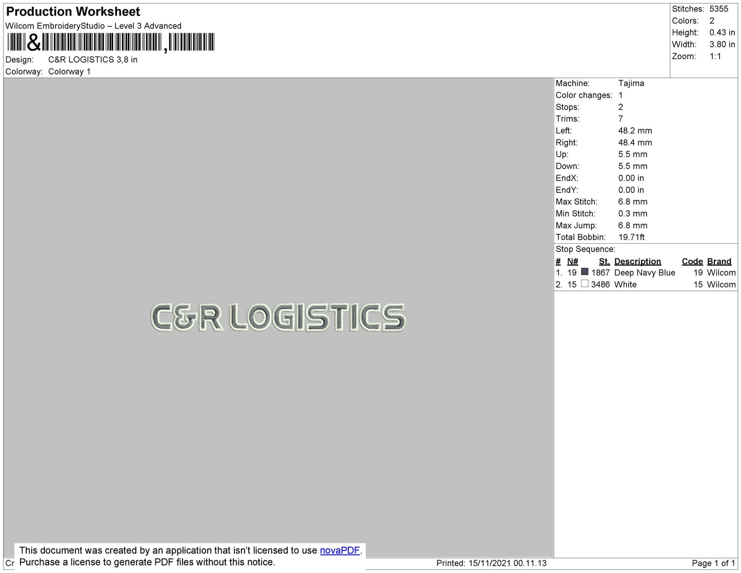 C&R Logistics Embroidery Machine Design File 4 size