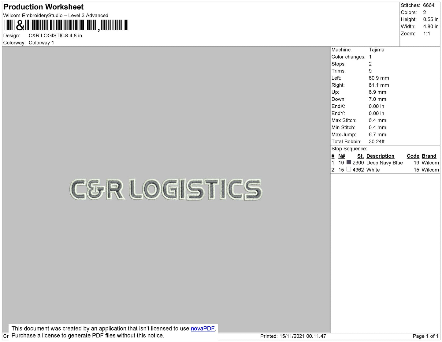 C&R Logistics Embroidery Machine Design File 4 size