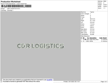C&R Logistics Embroidery Machine Design File 4 size