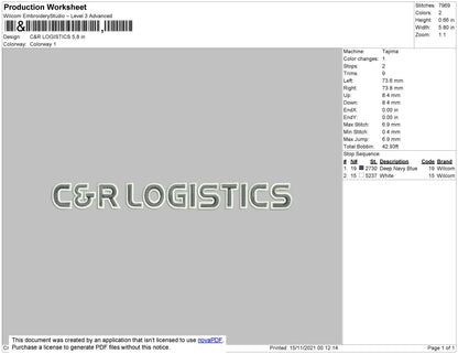 C&R Logistics Embroidery Machine Design File 4 size