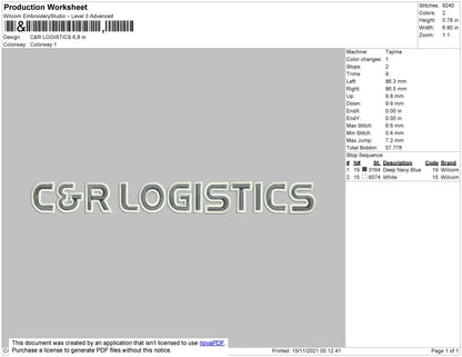 C&R Logistics Embroidery Machine Design File 4 size
