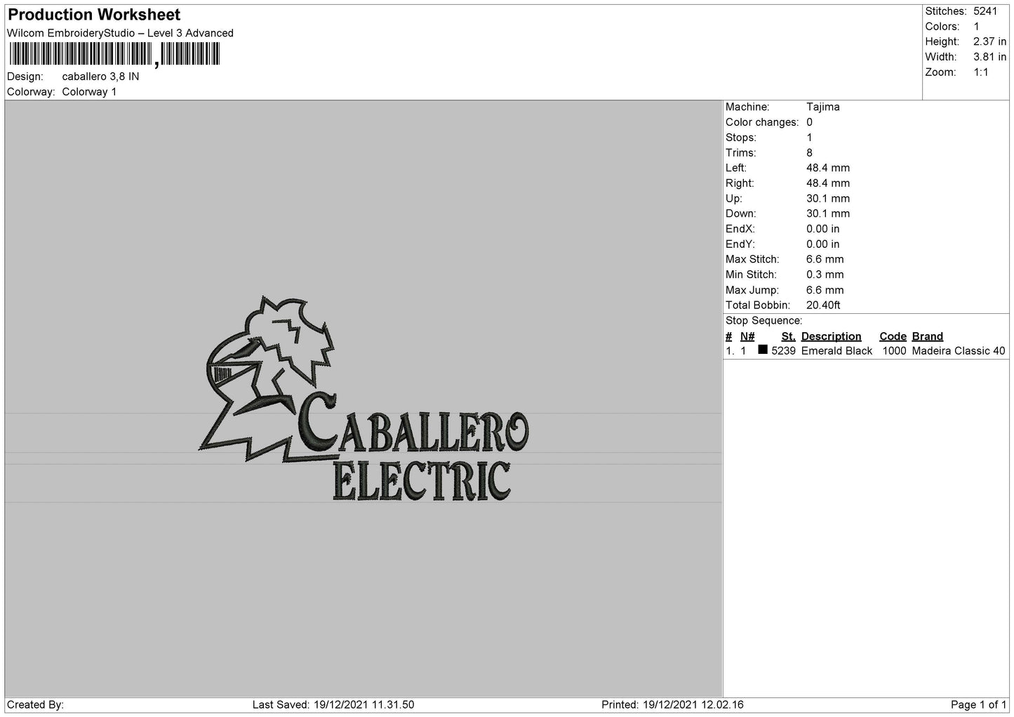 Caballero Embroidery Machine Design File 4 size