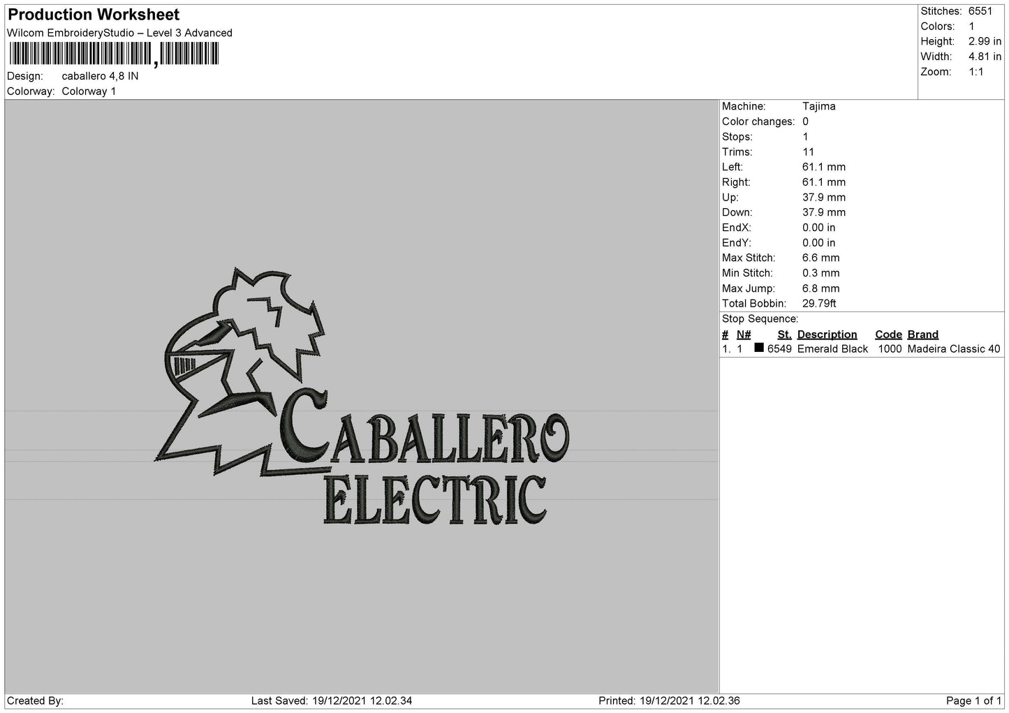 Caballero Embroidery Machine Design File 4 size