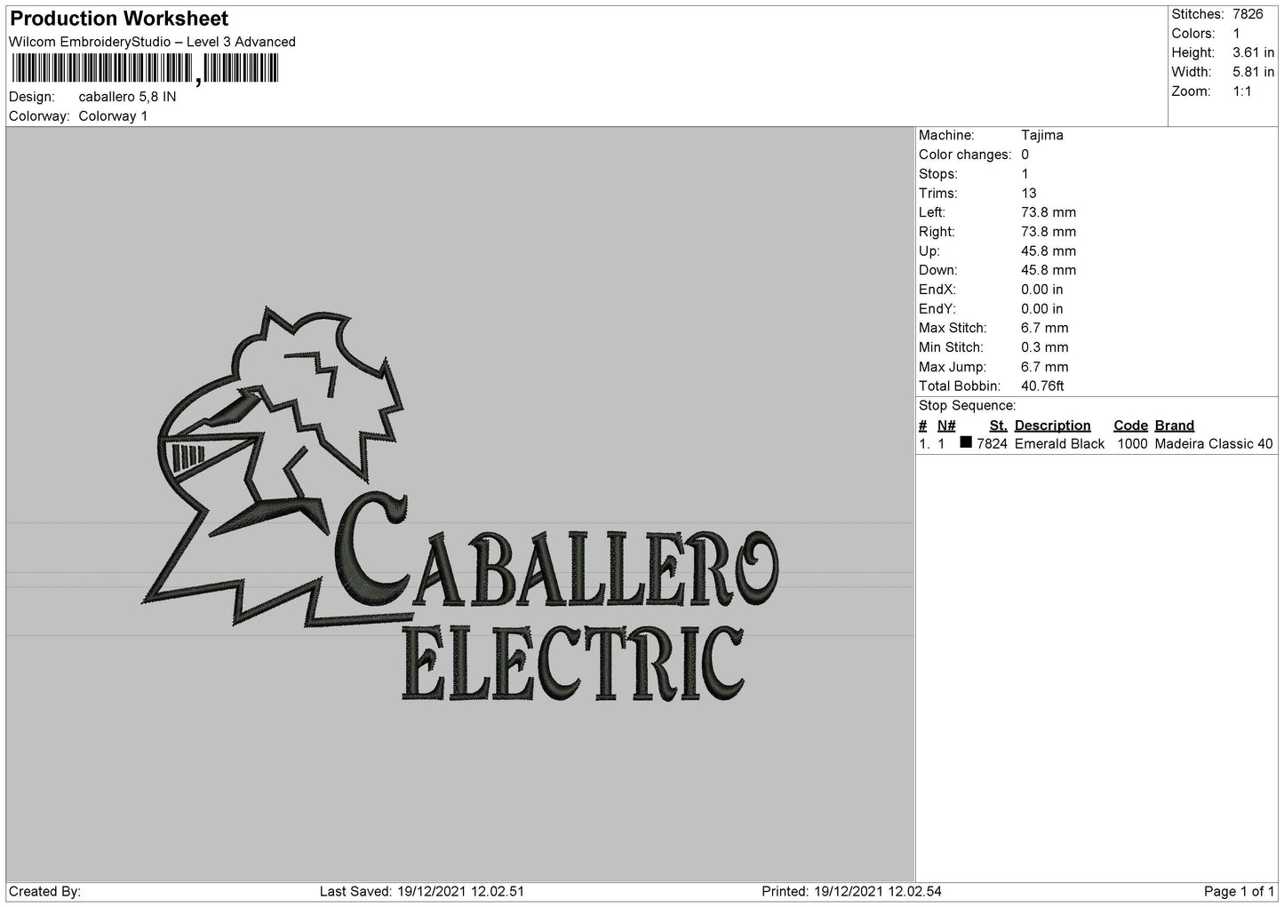 Caballero Embroidery Machine Design File 4 size