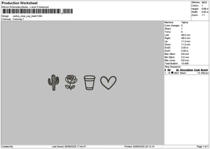 Cactus Outline Embroidery File 6 sizes