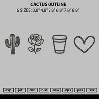 Cactus Outline Embroidery File 6 sizes