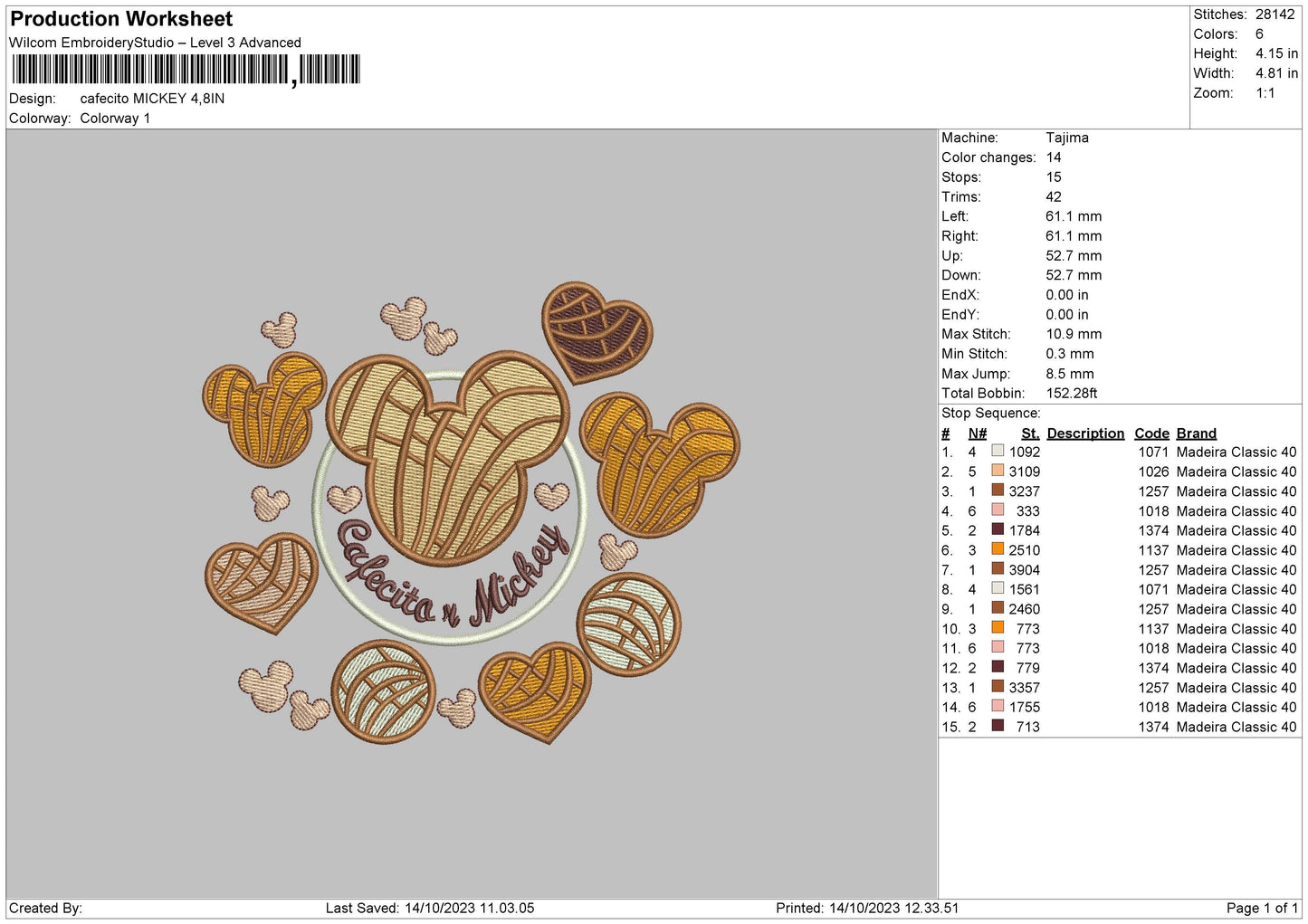 Mickey Brownie Embroidery File 6 sizes
