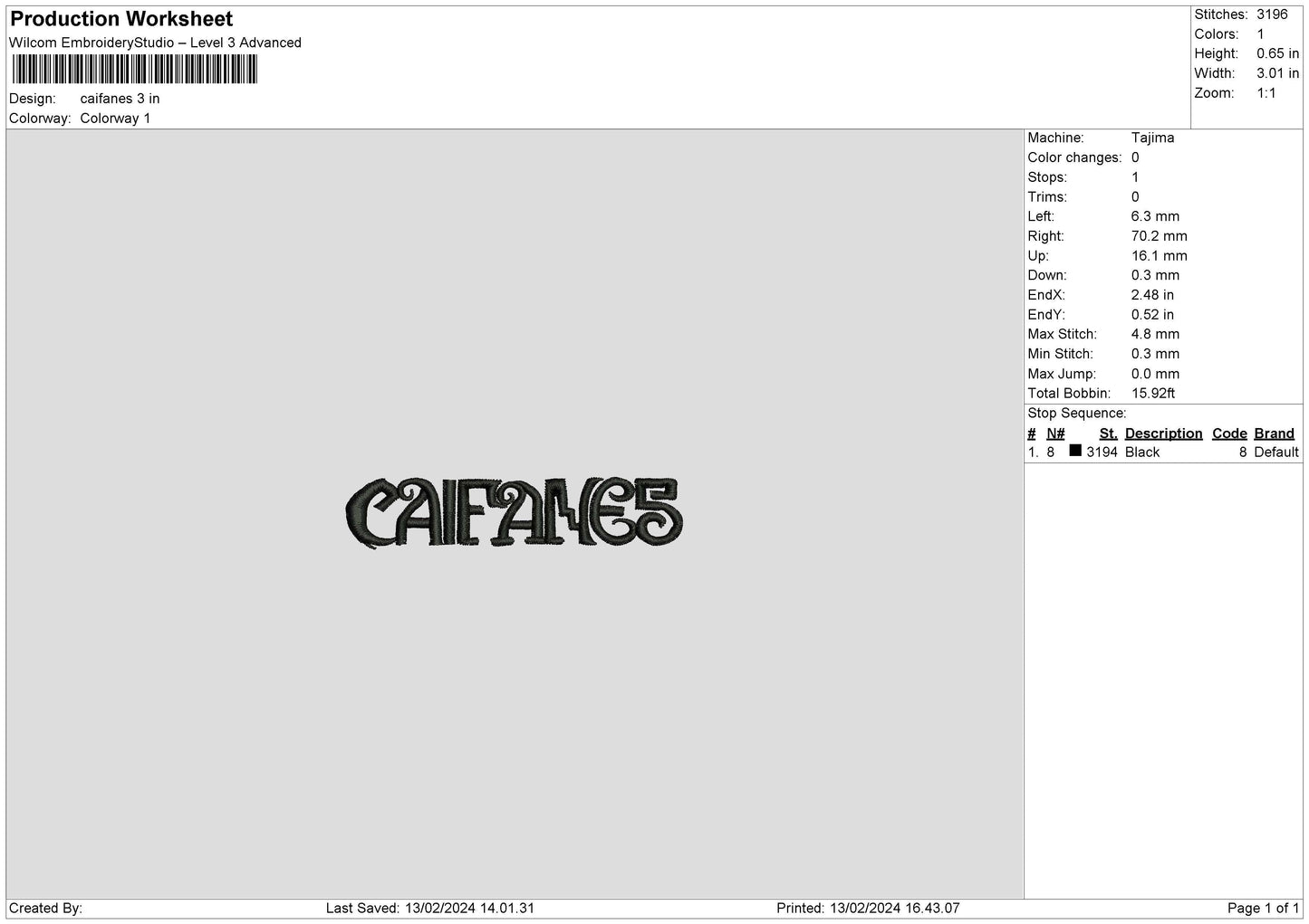 Caifanestext Embroidery Machine Design File 6 sizes