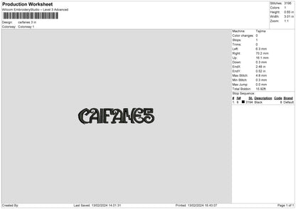 Caifanestext Embroidery Machine Design File 6 sizes