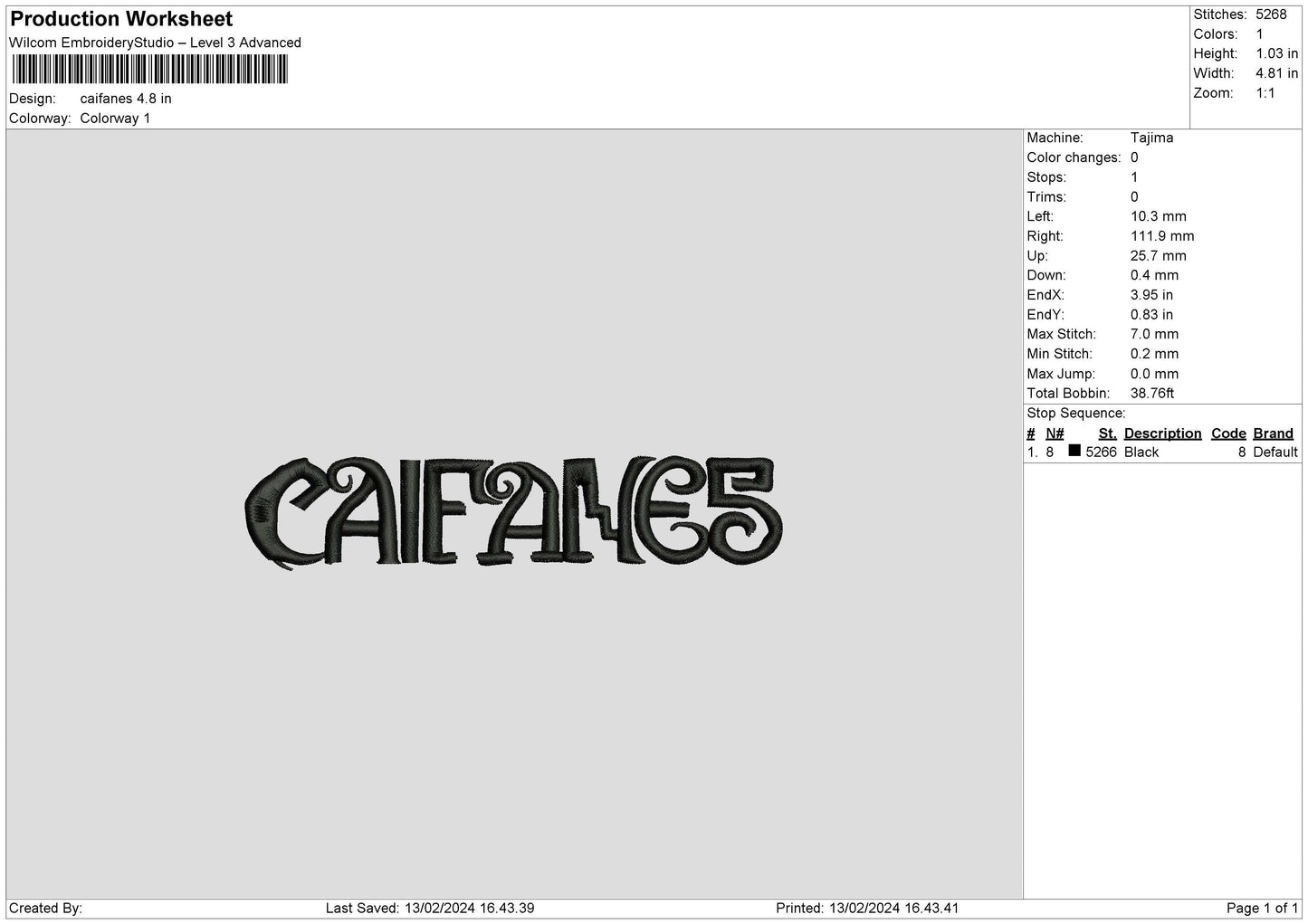 Caifanestext Embroidery Machine Design File 6 sizes