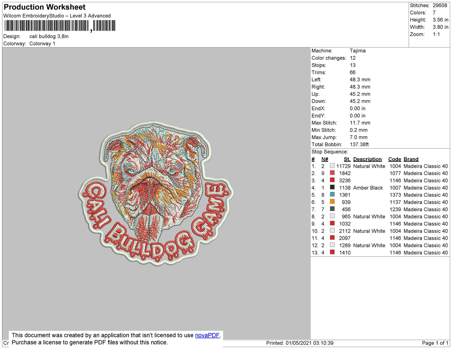 Cali BullDog Embroidery Machine Design Files