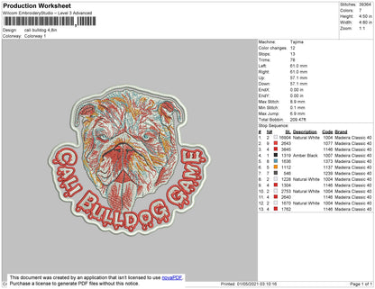 Cali BullDog Embroidery Machine Design Files
