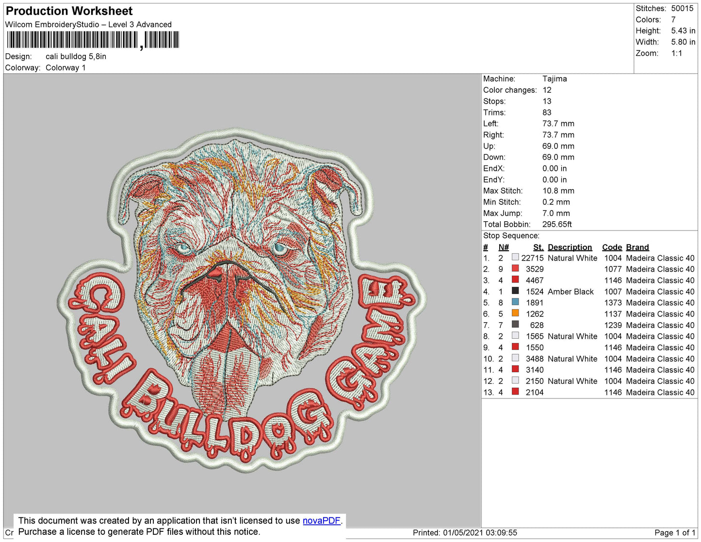Cali BullDog Embroidery Machine Design Files