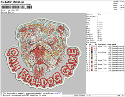 Cali BullDog Embroidery Machine Design Files