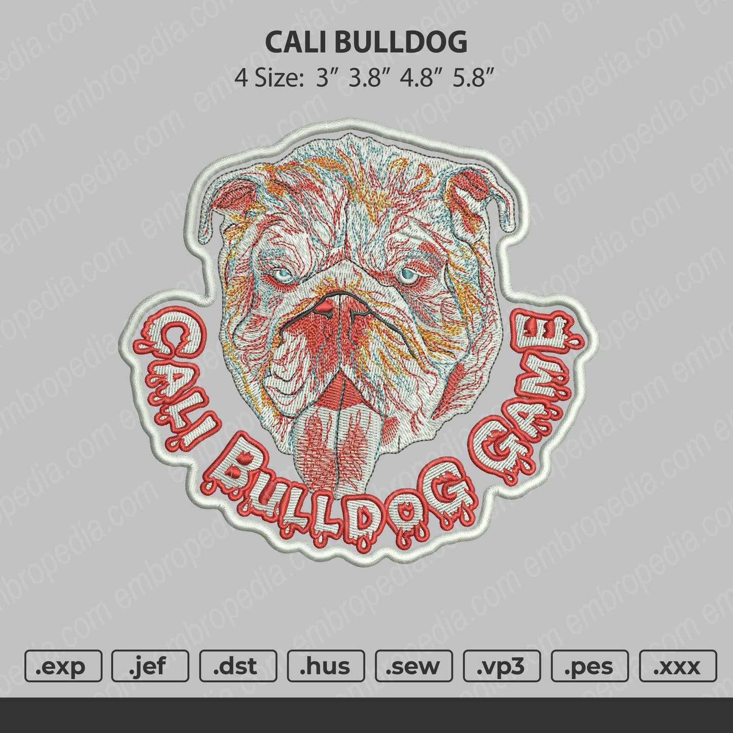 Cali BullDog Embroidery Machine Design Files