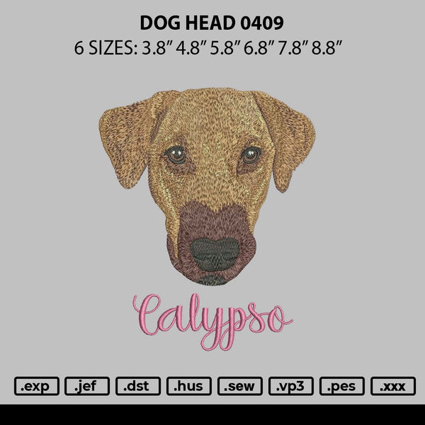 Dog Head 0409 Embroidery File 6 sizes