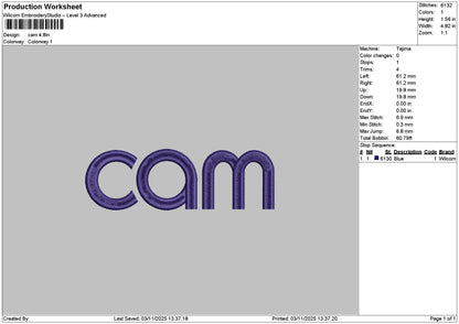 Camtext Embroidery File 6 sizes