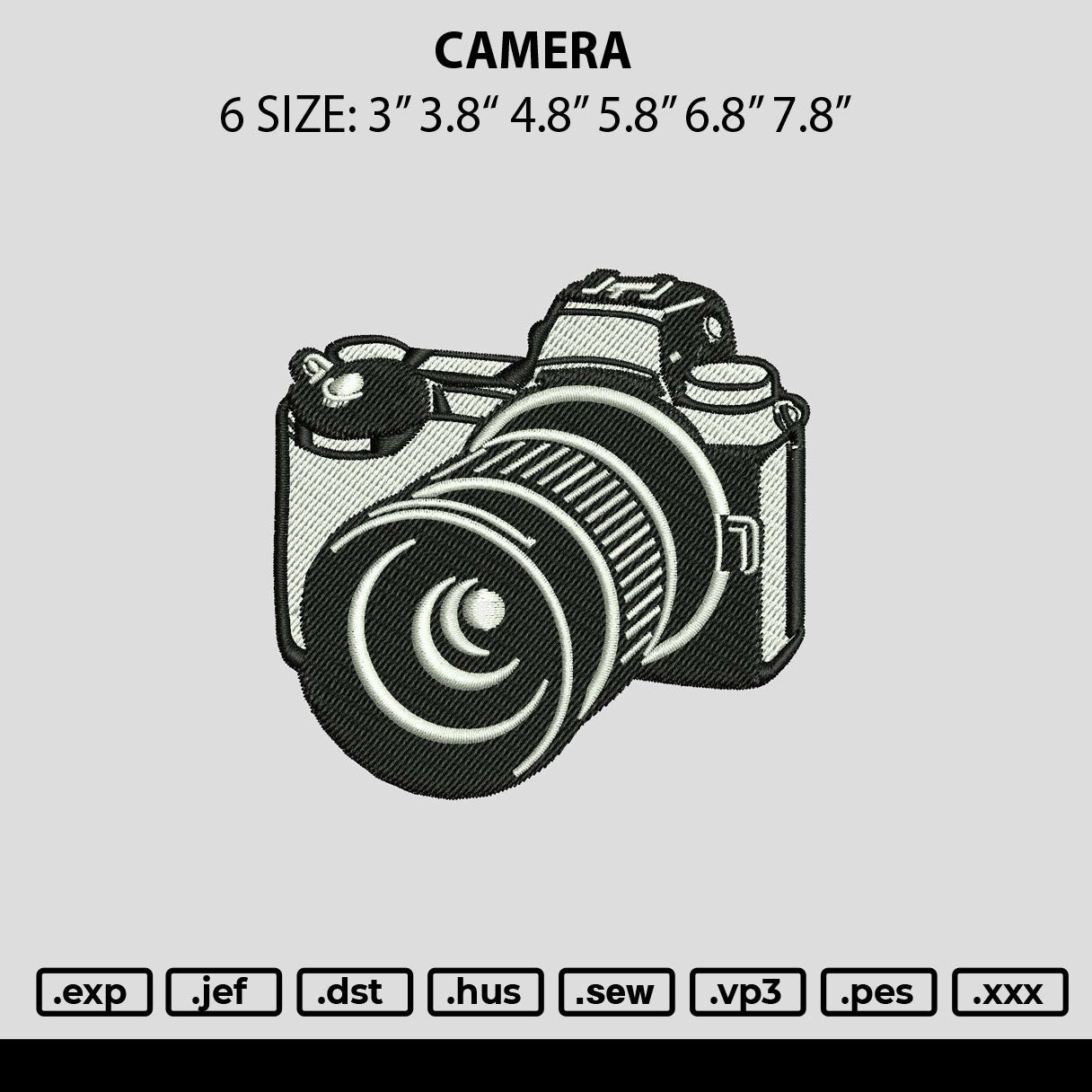 Camera Embroidery Design File 6 sizes