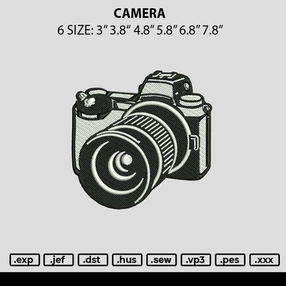 Camera Embroidery Design File 6 sizes