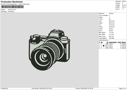 Camera Embroidery Design File 6 sizes