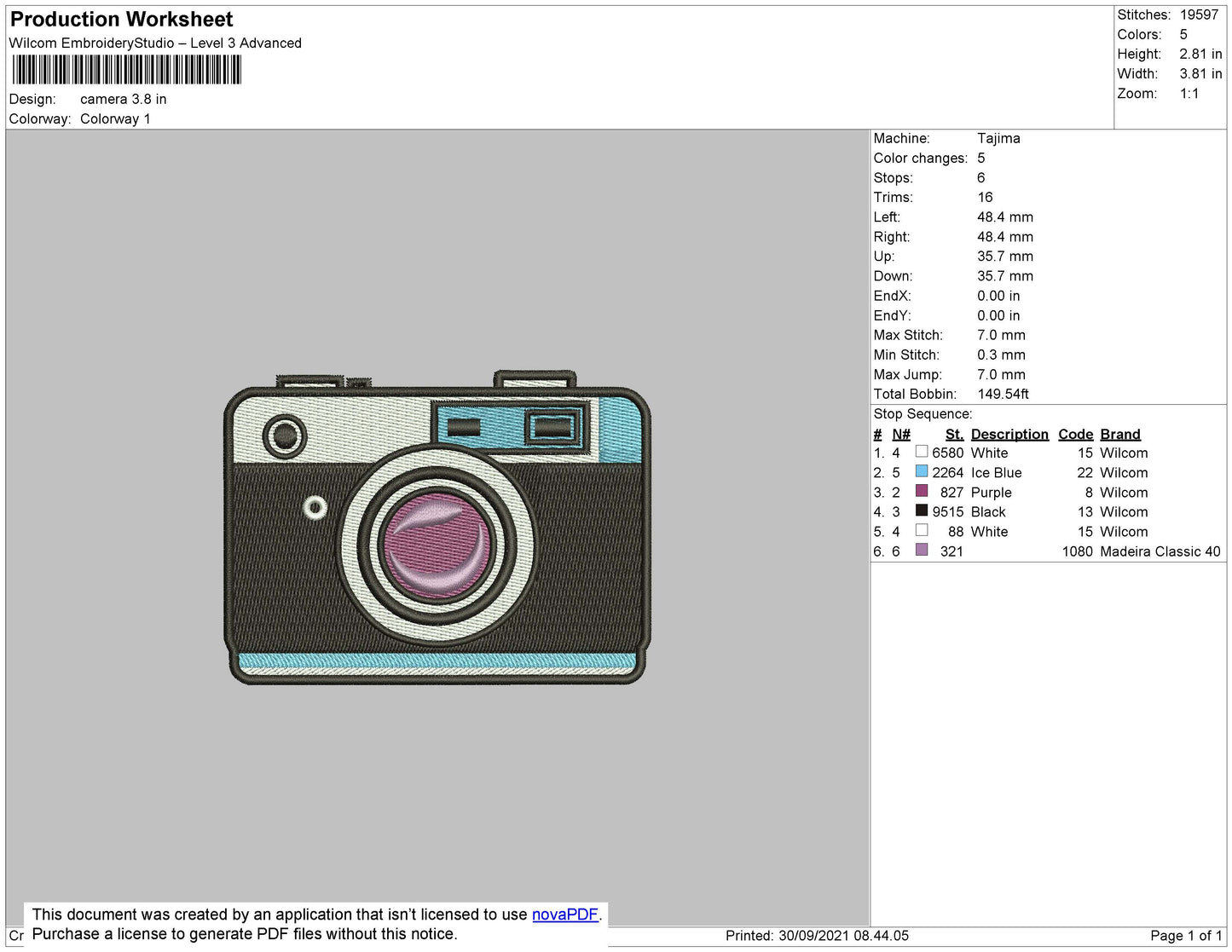 Camera Embroidery Design  File 4 size