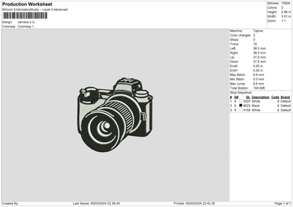 Camera Embroidery Design File 6 sizes