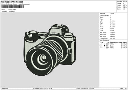 Camera Embroidery Design File 6 sizes