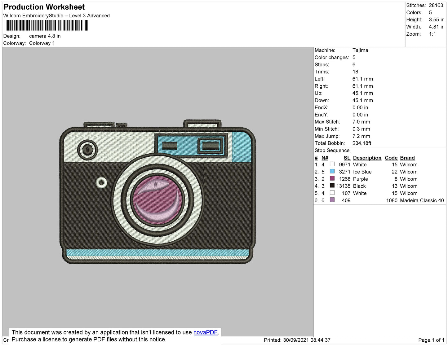 Camera Embroidery Design  File 4 size