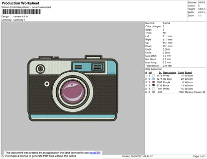 Camera Embroidery Design  File 4 size