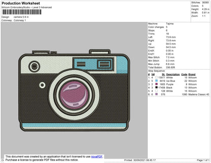 Camera Embroidery Design  File 4 size