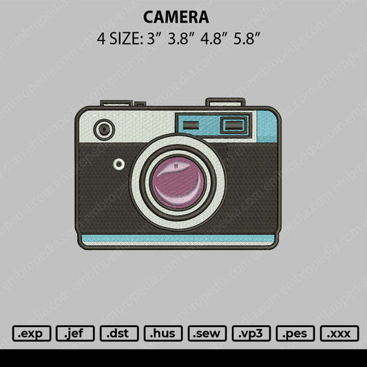 Camera Embroidery Design  File 4 size