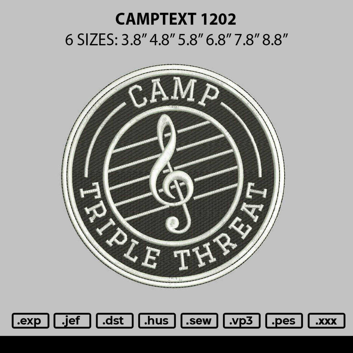 Camptext 1202 Embroidery File 6 sizes