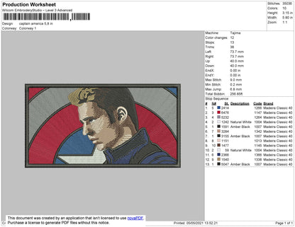 Captain America Rectangle Embroidery File 4 size