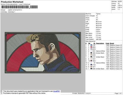 Captain America Rectangle Embroidery File 4 size
