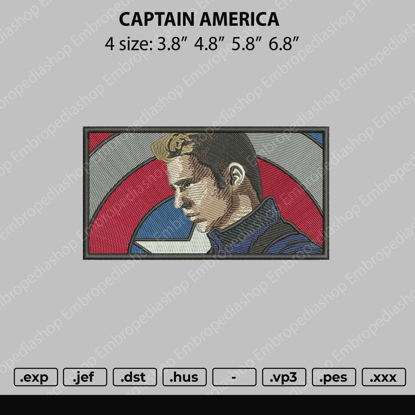 Captain America Rectangle Embroidery File 4 size