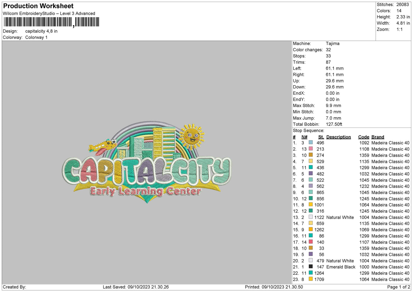 Capital city Embroidery File  sizes