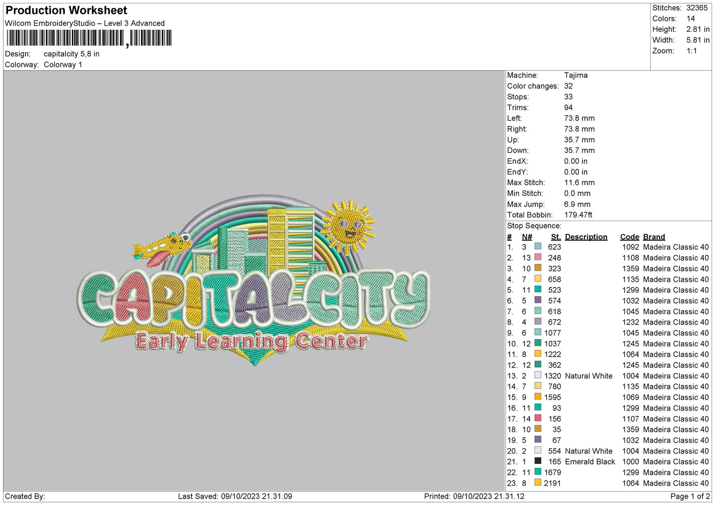 Capital city Embroidery File  sizes
