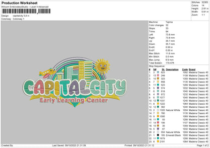 Capital city Embroidery File  sizes